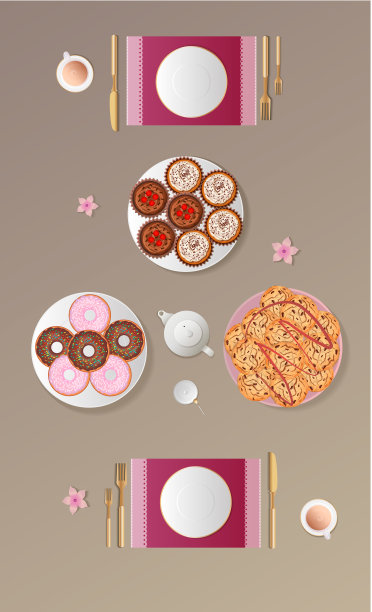 从上面看餐桌。矢量图图片下载