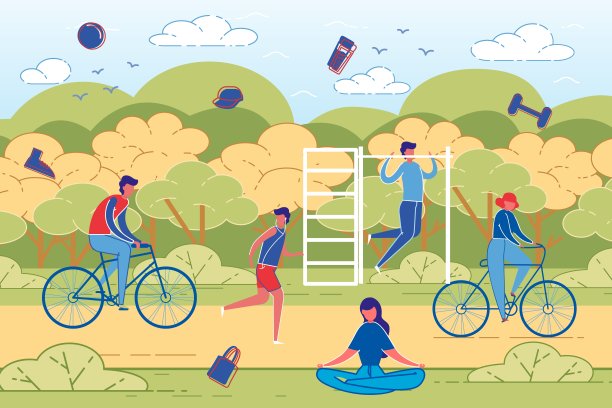 人们户外活动和运动锻炼向量。图片下载