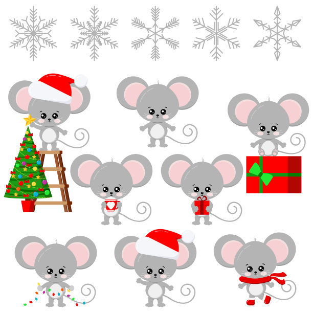 可爱的老鼠新年的象征，甜蜜和有趣的卡通小婴儿的孩子人物孤立在白色的背景。图片下载