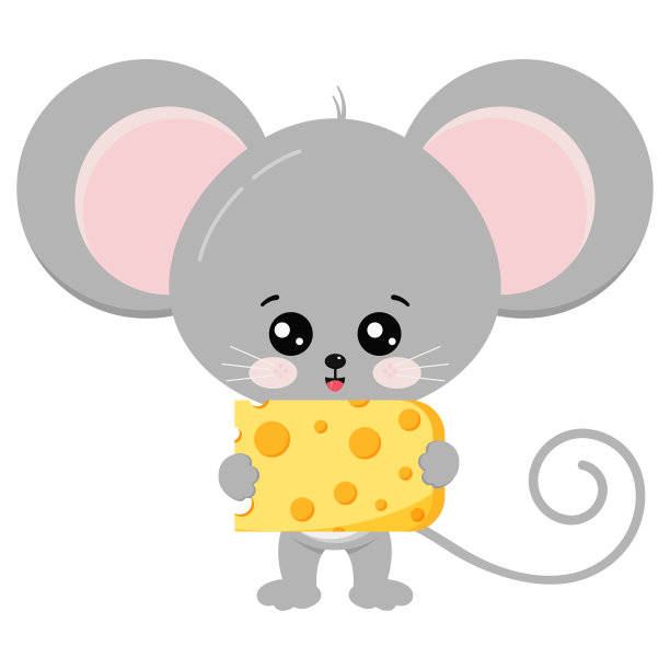 可爱的老鼠和奶酪在爪子矢量插图。图片下载