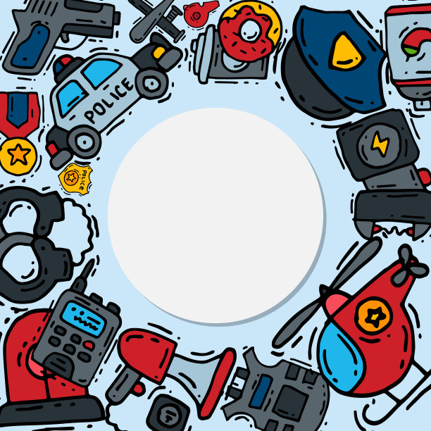 警察正义符号图标圆形矢量集插图。穿过公路图片下载