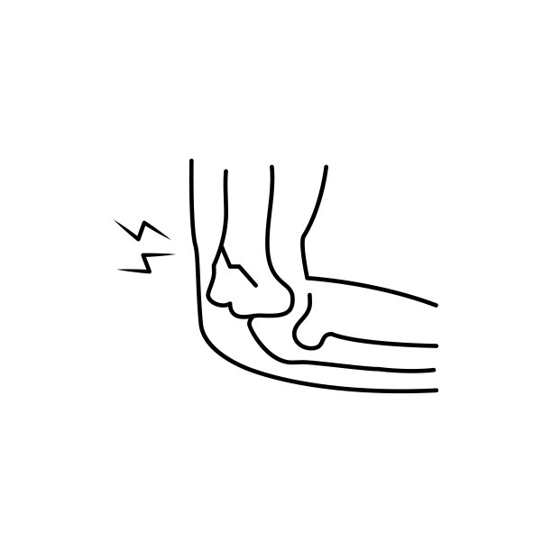 肘部骨损伤图标。简单的线条，轮廓向量的人体骨架图标为用户界面和用户体验，网站或移动应用程序在白色背景图片下载