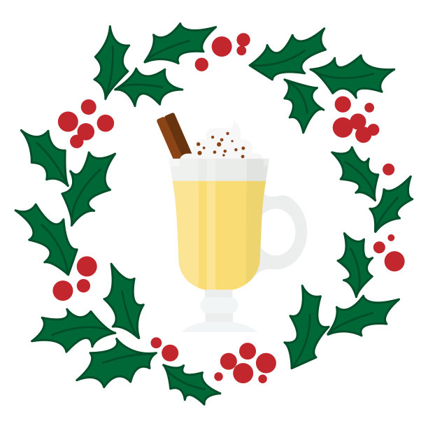 扁平风格的蛋酒。新年花环。假日和圣诞节。向量图片下载