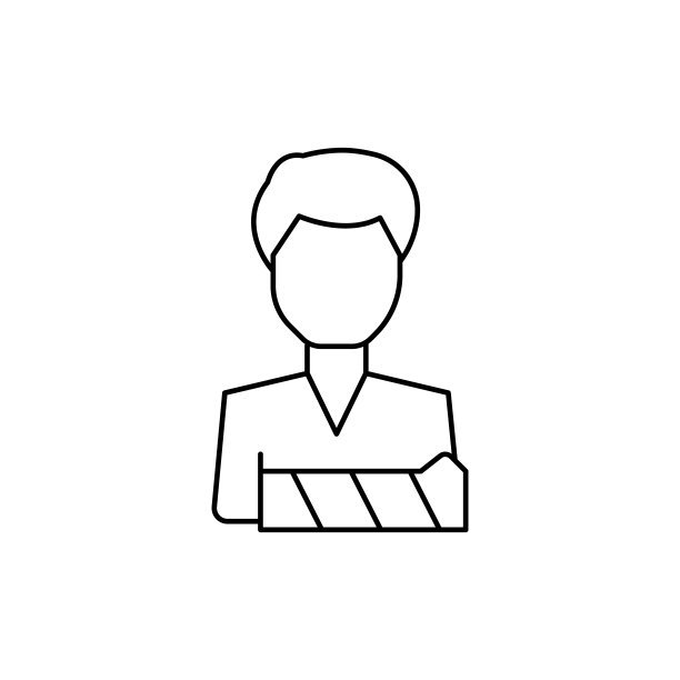 男子手部骨折图标。简单的线条，轮廓向量的人体骨架图标为用户界面和用户体验，网站或移动应用程序在白色背景图片下载