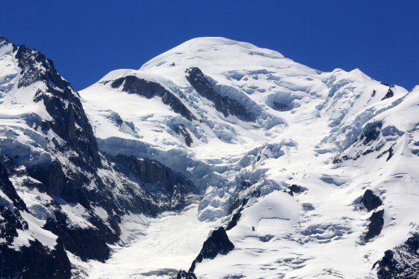 勃朗峰。视图从夏蒙尼。勃朗峰地块。法国阿尔卑斯山脉。萨瓦省。法国。图片下载