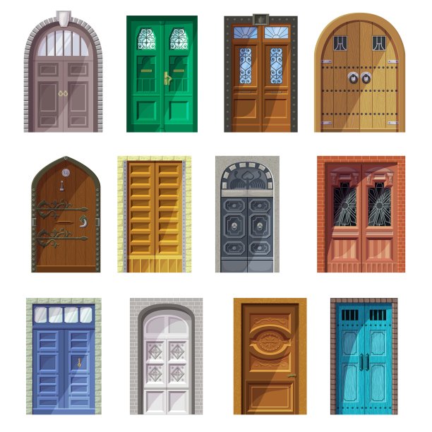 门向量古董城堡门口，前门，室内房子，室内插图设置的历史建筑，古董入口，门框，门槛和中世纪大门孤立在白色背景上素材图片