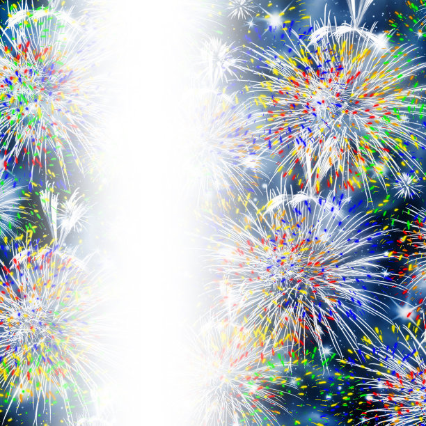五颜六色的各种烟花和白色的背景图片下载