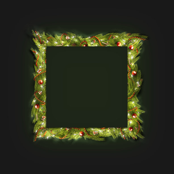装饰圣诞框架与发光的花环模型在黑暗图片下载