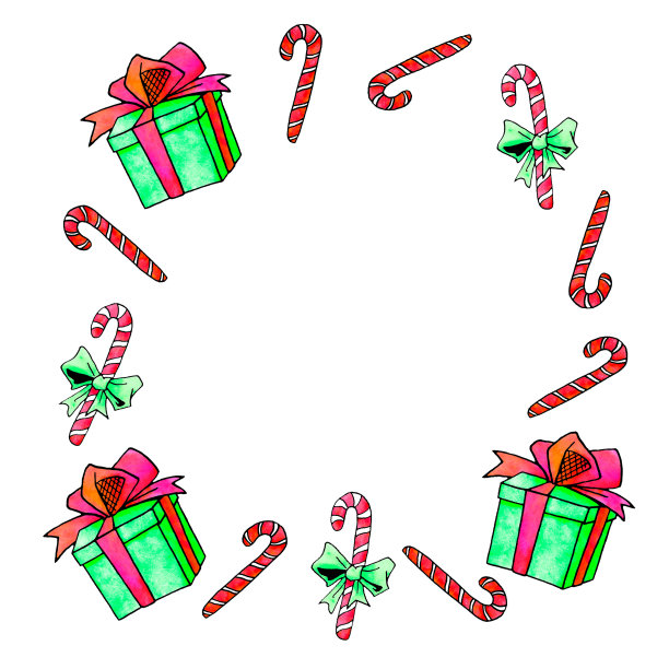 镜框由糖果制成，孤立在白色背景上。新年和圣诞节的背景和纹理。适用于贺卡、照片、设计、印刷图片下载