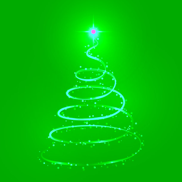 明亮的金色圣诞树螺旋线与闪闪发光的设计在黑暗的背景。图片下载