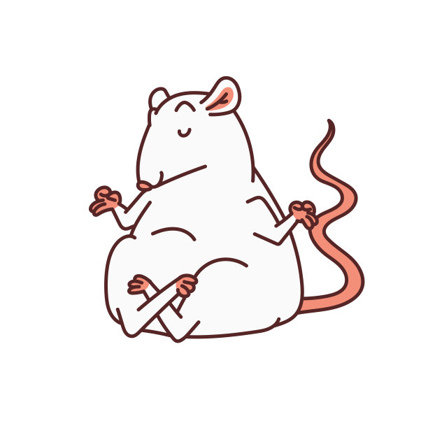 老鼠白色可爱的老鼠沉思莲花的位置。中国新年符号矢量轮廓卡通孤立插图。图片下载