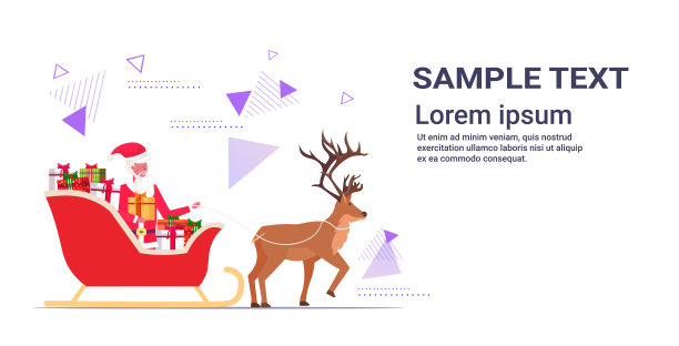 圣诞老人驾着驯鹿雪橇圣诞快乐新年冬季节日庆祝概念贺卡横向全长复制空间图片下载