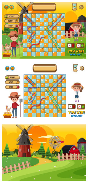 一套游戏模板与农民和谷仓图片下载
