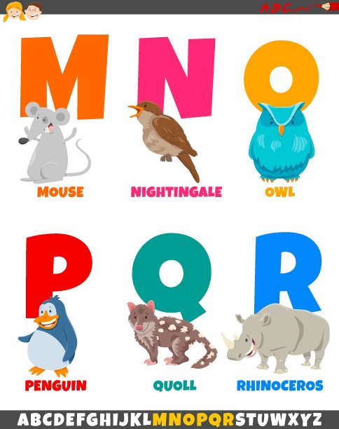 卡通字母表与有趣的动物角色图片下载