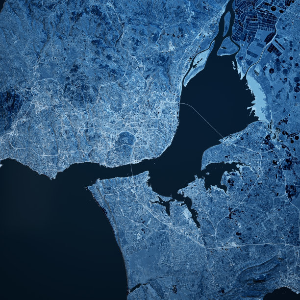 葡萄牙里斯本3D渲染地图蓝色俯视图2019年9月图片下载