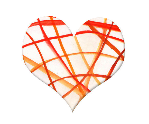 多色手绘水彩橙红甜心与线孤立在白色的背景。渐变纹理刷元素情人节贺卡，t恤设计，插图图片下载
