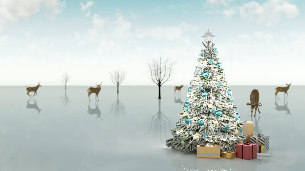 冬鹿圣诞树图片下载