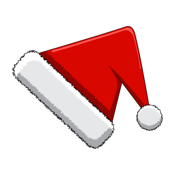 圣诞老人的帽子在红色，传统服装元素为冬季人物，帽子与毛皮，矢量插图孤立的白色背景。素材图片