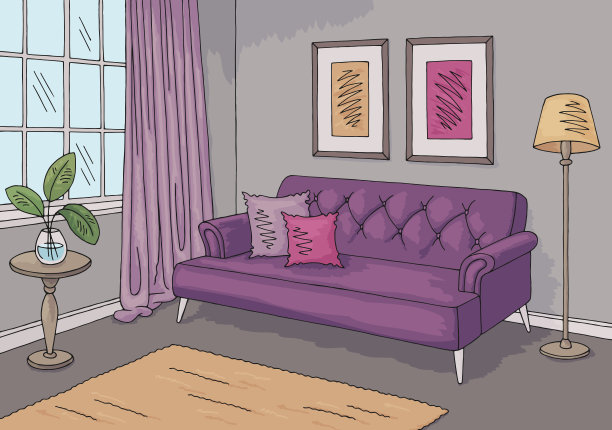 客厅图形色彩家居室内素描插图向量图片下载