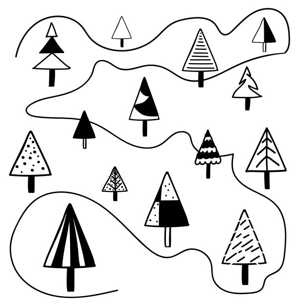 圣诞树。矢量美术线设计。涂鸦。冬季插图。矢量图标的礼物。现代明信片设计元素。EPS10图片下载