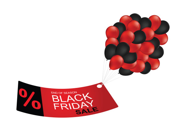 黑色星期五的促销标签和白色背景上的气球的促销横幅。图片下载