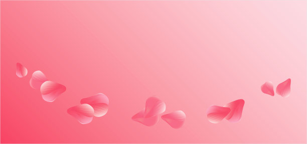 粉红色的红色飞行花瓣孤立在粉红色梯度的背景。樱花的玫瑰花瓣。向量图片下载