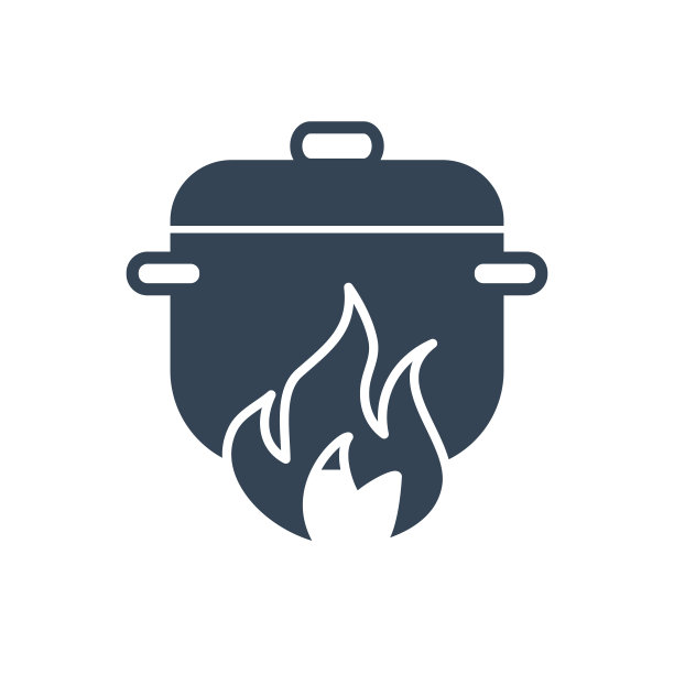 黑色图标的食物在炖锅中烹饪图片下载