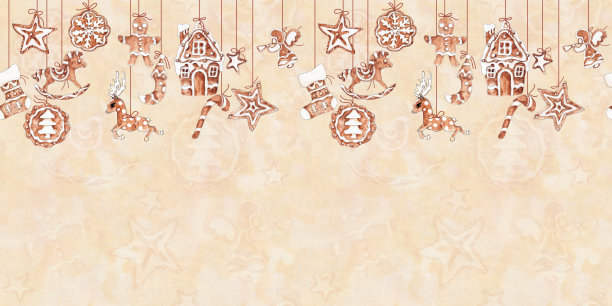 圣诞姜饼饼干手绘艺术复古无缝图案边界图片下载