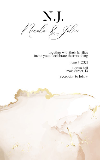婚礼邀请卡与豪华的黄金和柔软的米色大理石纹理背景和抽象水彩液体流动风格矢量设计模板。保存约会邀请卡图片下载
