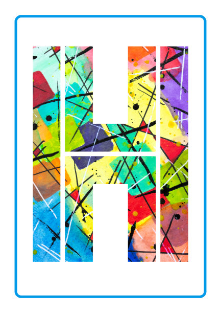抽象绘画水彩印刷字母H图片下载