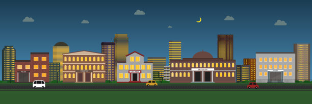 夜城全景。卡通城市。矢量图图片下载