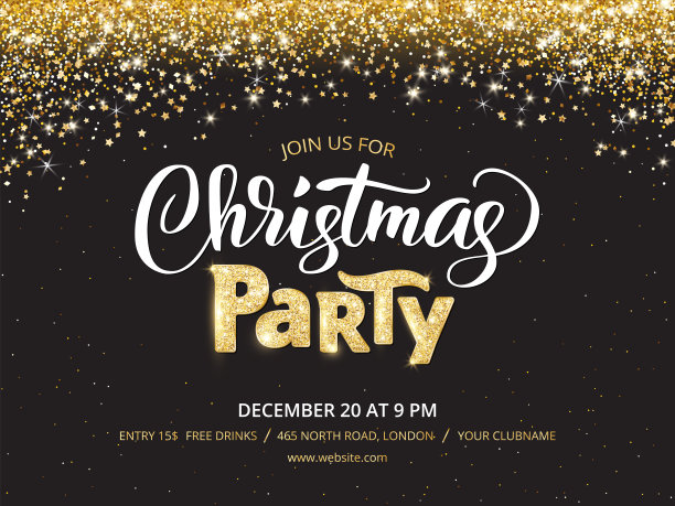圣诞派对海报模板。闪闪发光的节日背景图片下载