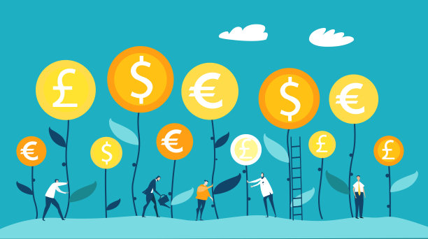 业务团队在金钱生长的森林中工作。负责业务、银行项目，帮助和支持创意，共同工作。图片下载