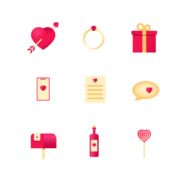 情人节偶像套装。平面设计，矢量插图。图片下载