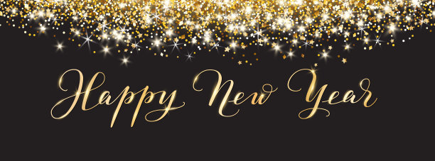 圣诞快乐，新年贺卡设计。黑色背景上的金色闪光装饰图片下载