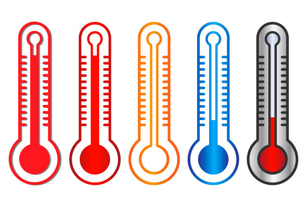 卡通平面风格热温度计图标形状。高温仪表标志符号。发烧，体温健康迹象。矢量插图形象。孤立在白色背景上。气候变化。图片下载