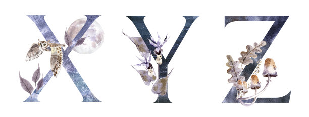 水彩手绘热带字母，字母组合或标志。大写字母G, H, I，用丛林草药装饰。棕榈叶和怪兽叶，花和火烈鸟。图片下载