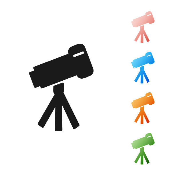 黑色望远镜图标孤立在白色背景上。科学的工具。教育和天文学元素，望远镜和研究恒星。设置图标丰富多彩。矢量图图片下载