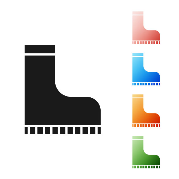 黑色防水橡胶靴图标隔离在白色背景。下雨天用胶靴，钓鱼，园艺用。设置图标丰富多彩。矢量图图片下载