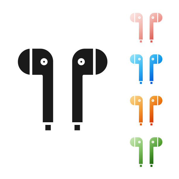 黑色空气耳机图标图标孤立在白色背景。Holder无线，以防耳机，装饰品，电子小玩意。设置图标丰富多彩。矢量图图片下载