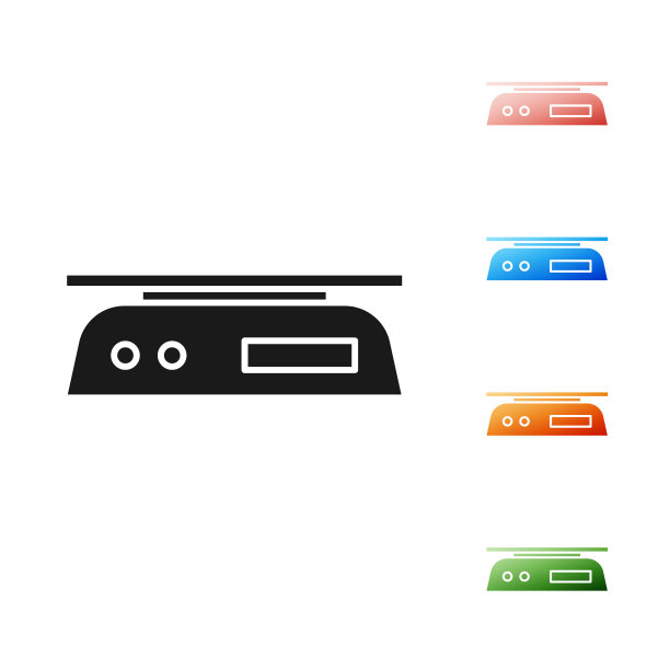 黑色电子秤图标孤立在白色背景上。体重测量设备。设置图标丰富多彩。矢量图图片下载