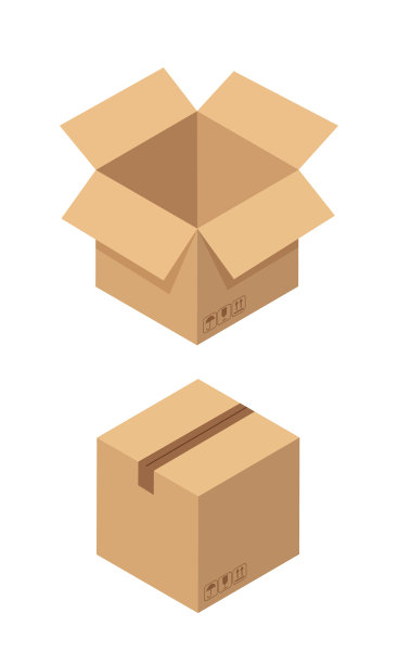 一组开放和封闭的盒子孤立在白色背景。图片下载