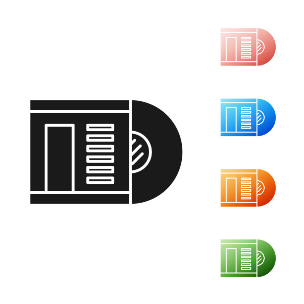 黑色黑胶磁盘图标隔离在白色背景。设置图标丰富多彩。矢量图图片下载