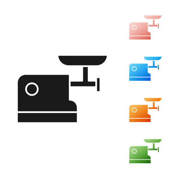 黑色厨房绞肉机图标孤立在白色背景。设置图标丰富多彩。矢量图图片下载