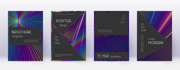黑色宣传册设计模板集。彩虹abstra图片下载