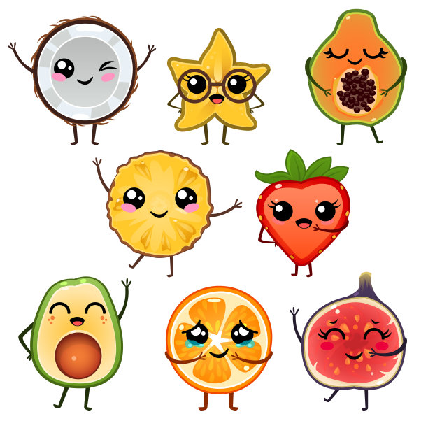 有趣的卡通水果图标设置在白色的背景图片下载