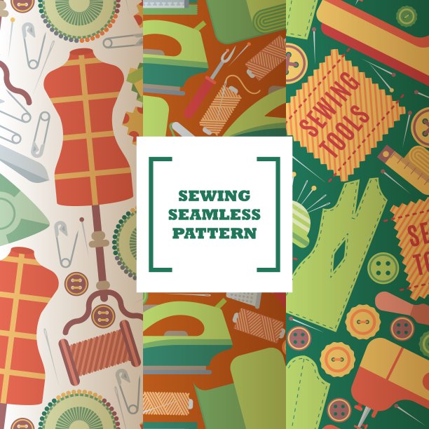 缝纫工具在无缝模式，矢量插图。裁缝工作室饰品，裁缝店物件，专业缝纫服务。时装设计工作室图片下载