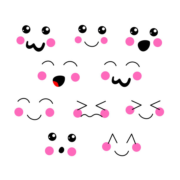 卡哇伊不同的表情可爱的面孔设置。图片下载