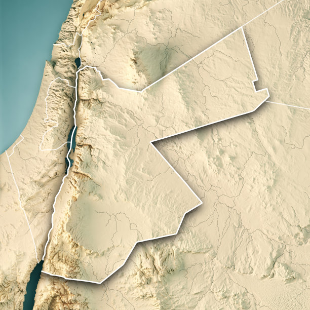 约旦3D渲染地形图颜色边界图片下载