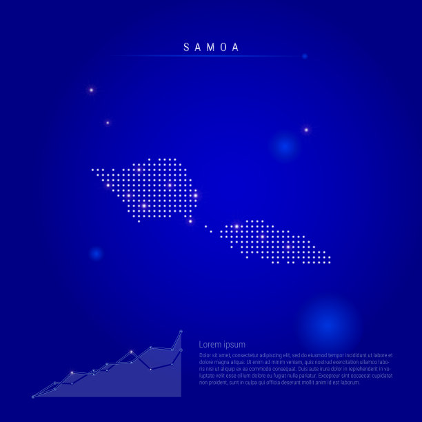 萨摩亚的发光点照明地图。深蓝色的空间背景。矢量图图片下载